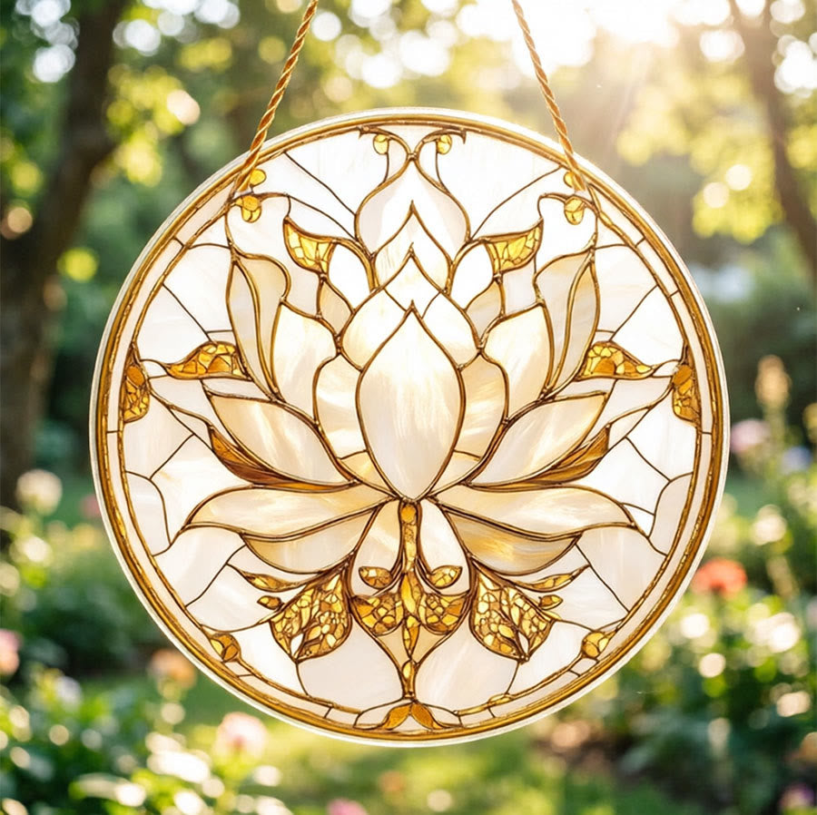 Olivenorma Bohemian Minimalist Blooming Lotus Spiritual Wall Decor Stained Glass Sun Catcher - image 6