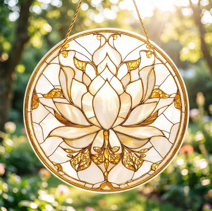 Olivenorma Bohemian Minimalist Blooming Lotus Spiritual Wall Decor Stained Glass Sun Catcher - image 6