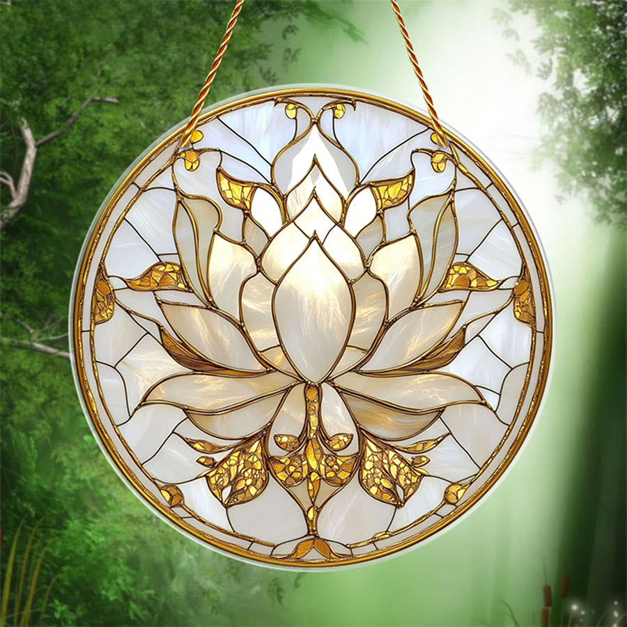 Olivenorma Bohemian Minimalist Blooming Lotus Spiritual Wall Decor 2D Stained Glass Sun Catcher - image 6