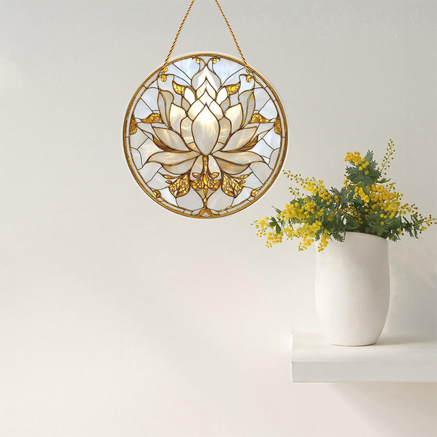 Olivenorma Bohemian Minimalist Blooming Lotus Spiritual Wall Decor Stained Glass Sun Catcher - image 5