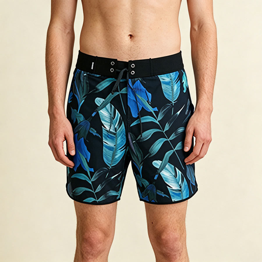 Olivenorma Outdoor Surf Style Large Tropical Foliage Print Comfort Loose Men's Short Pants - Blue - 3XL - image 0