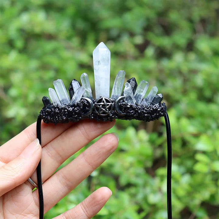 Olivenorma Vintage Golden Moon Floral Detail Rough Crystal Cluster Healing Crystal Brooch - Clear Quartz - image 9