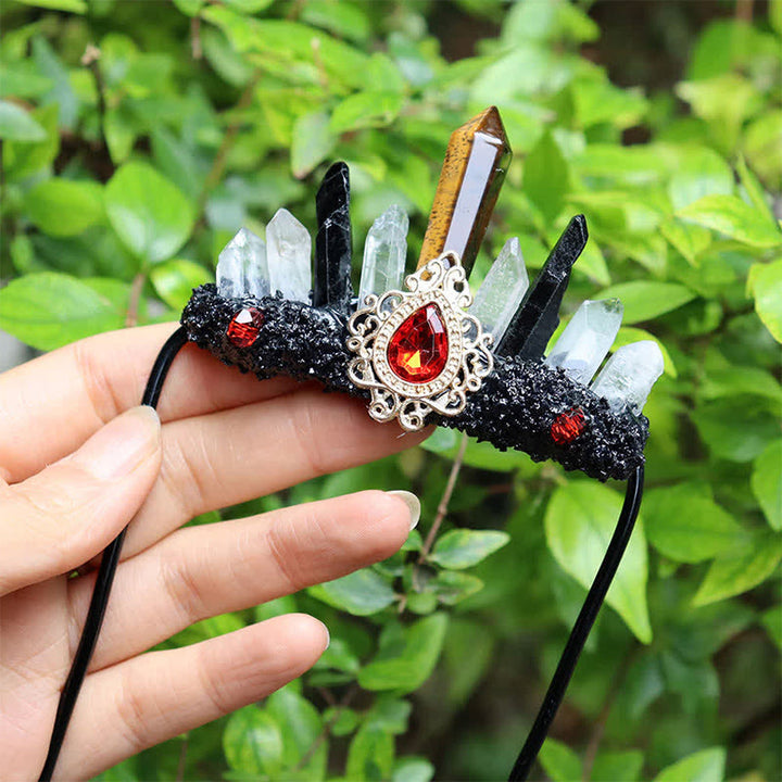 Olivenorma Vintage Golden Moon Floral Detail Rough Crystal Cluster Healing Crystal Brooch - Tiger Eye - image 6