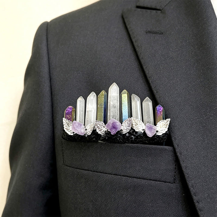 Olivenorma Boho Witchy Natural Clear Quartz & Rough Spiritual Crystal Brooch - image 3