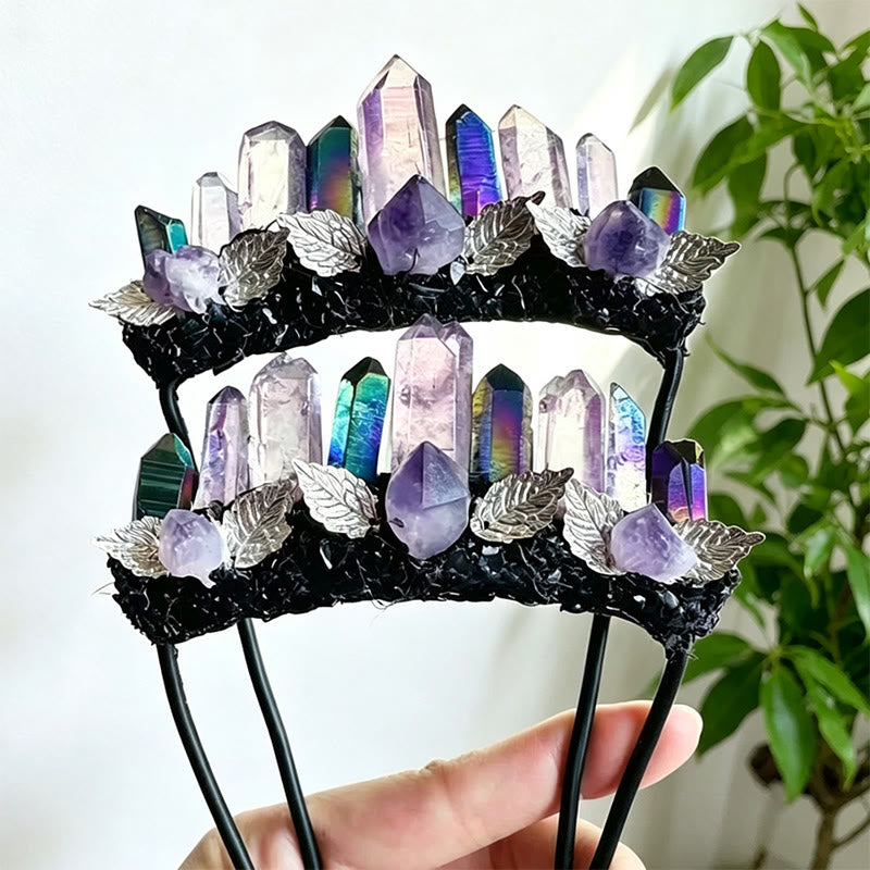 Olivenorma Boho Witchy Natural Clear Quartz & Rough Spiritual Crystal Brooch - image 2