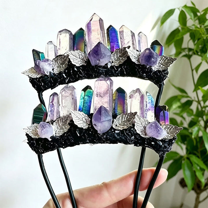 Olivenorma Boho Witchy Natural Clear Quartz & Rough Spiritual Crystal Brooch - image 2