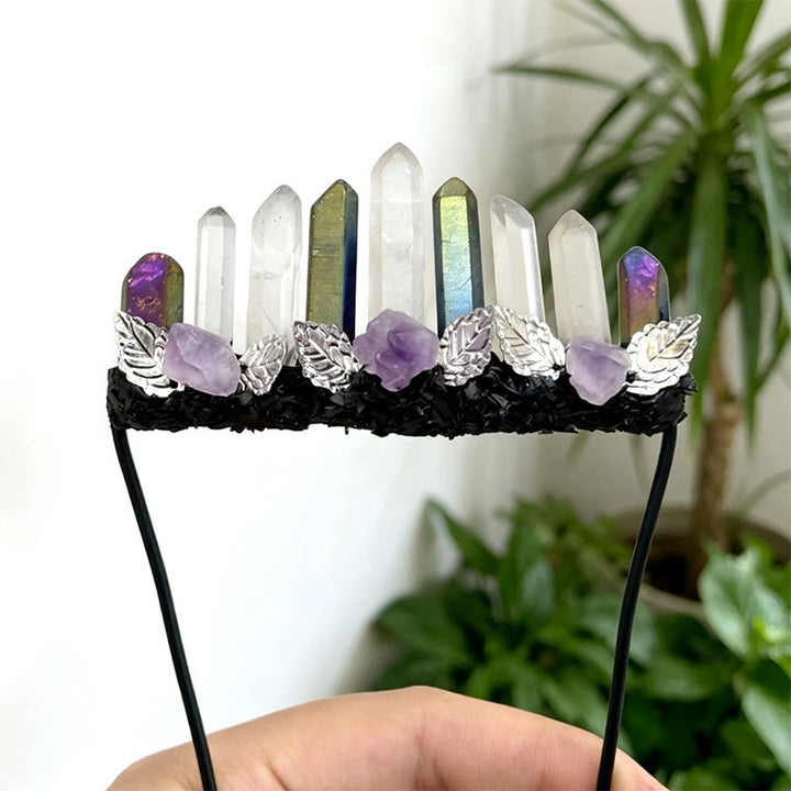 Olivenorma Boho Witchy Natural Clear Quartz & Rough Spiritual Crystal Brooch - Indigo Aura Quartz&Clear Quartz - image 0