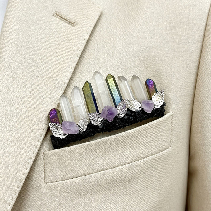 Olivenorma Boho Witchy Natural Clear Quartz & Rough Spiritual Crystal Brooch - image 4