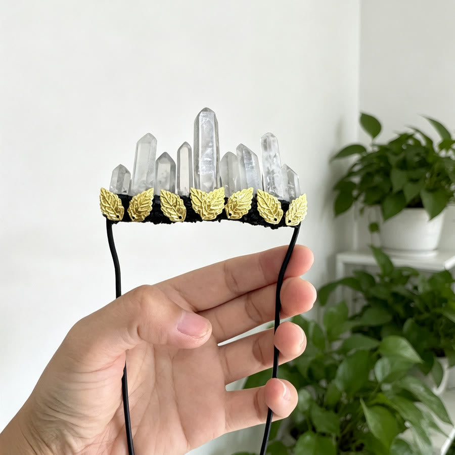 Olivenorma Golden Leaf Trim Graduated Clear Crystal Spike Handmade Decor Crystal Brooch - image 2