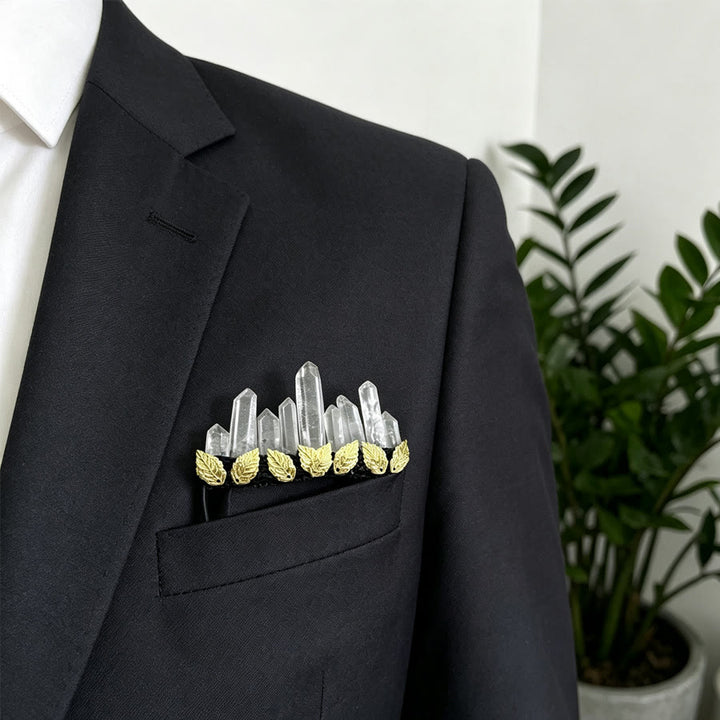 Olivenorma Golden Leaf Trim Graduated Clear Crystal Spike Handmade Decor Crystal Brooch - image 3