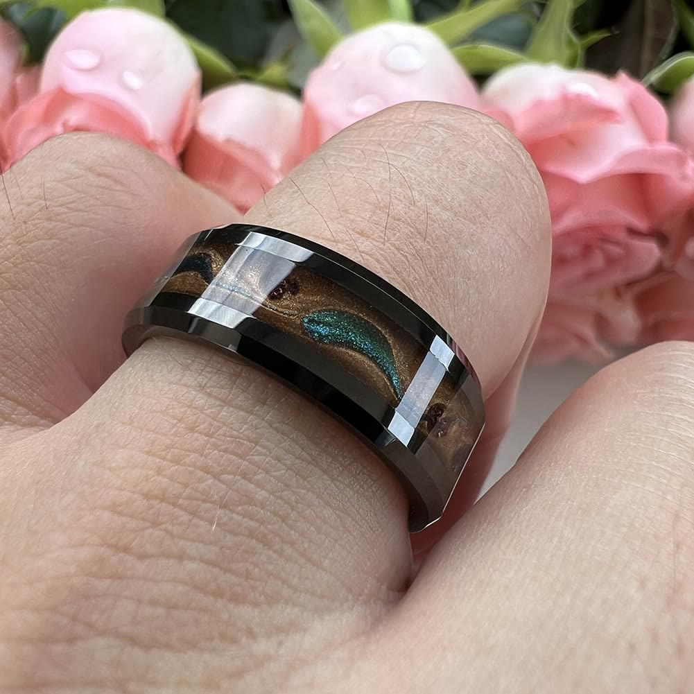 FREE Today: Antique Colorful Flowing Sand Design 8mm Black Stainless Steel Ring - image 3