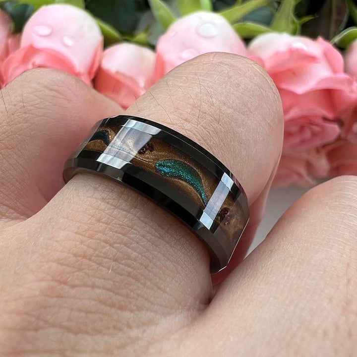 FREE Today: Antique Colorful Flowing Sand Design 8mm Black Stainless Steel Ring - image 3
