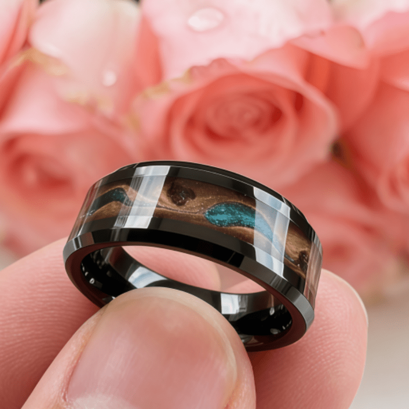 FREE Today: Antique Colorful Flowing Sand Design 8mm Black Stainless Steel Ring - image 5