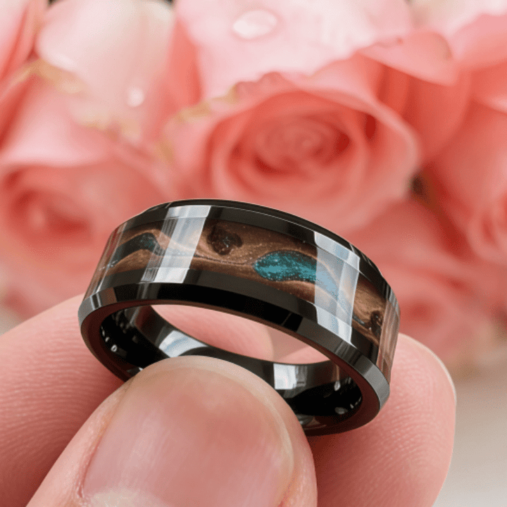 FREE Today: Antique Colorful Flowing Sand Design 8mm Black Stainless Steel Ring - image 5