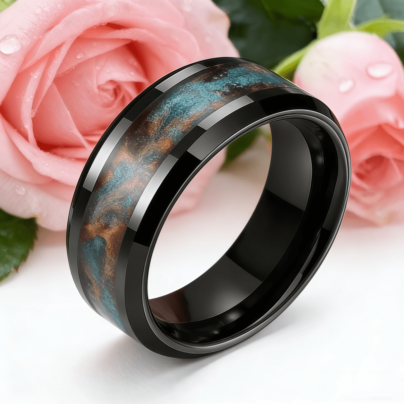 FREE Today: Antique Colorful Flowing Sand Design 8mm Black Stainless Steel Ring - image 4