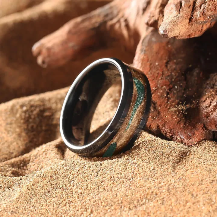 FREE Today: Antique Colorful Flowing Sand Design 8mm Black Stainless Steel Ring - US 13 - image 0