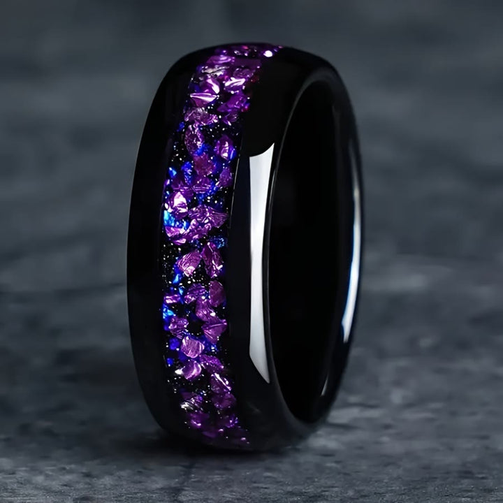 FREE Today: Galaxy Elegant Blue & Purple Starry Sky Floral 8mm Stainless Steel Ring - image 3