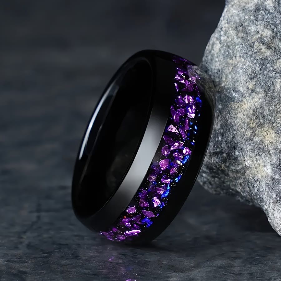 FREE Today: Galaxy Elegant Blue & Purple Starry Sky Floral 8mm Stainless Steel Ring - image 6