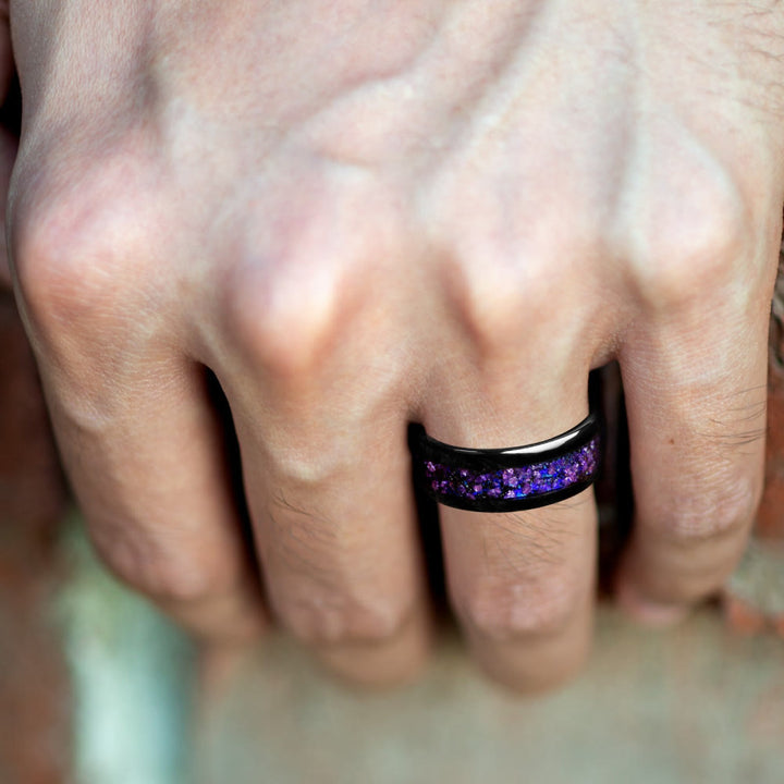 FREE Today: Galaxy Elegant Blue & Purple Starry Sky Floral 8mm Stainless Steel Ring - image 1