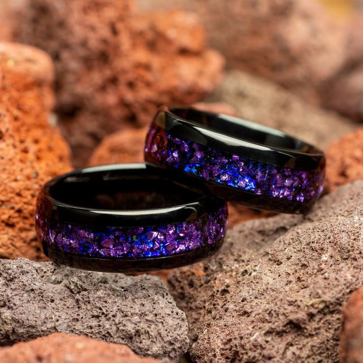 FREE Today: Galaxy Elegant Blue & Purple Starry Sky Floral 8mm Stainless Steel Ring - image 2