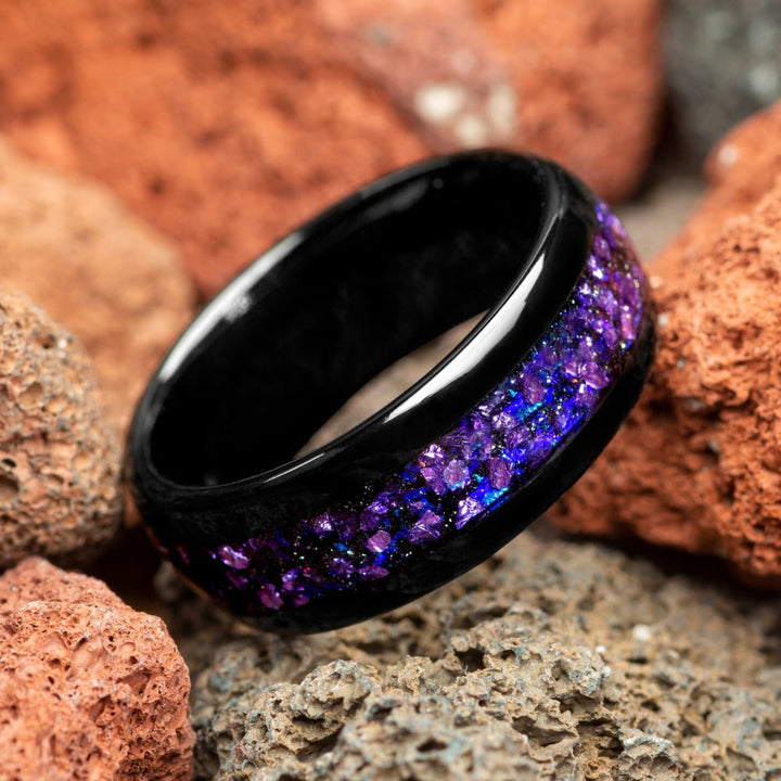 FREE Today: Galaxy Elegant Blue & Purple Starry Sky Floral 8mm Stainless Steel Ring - US 13 - image 0