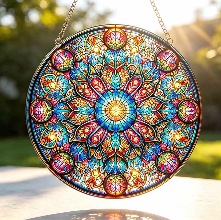 Olivenorma Symmetric Layered Floral Mandala Sacred Geometry 2D Stained Glass Sun Catcher - image 2
