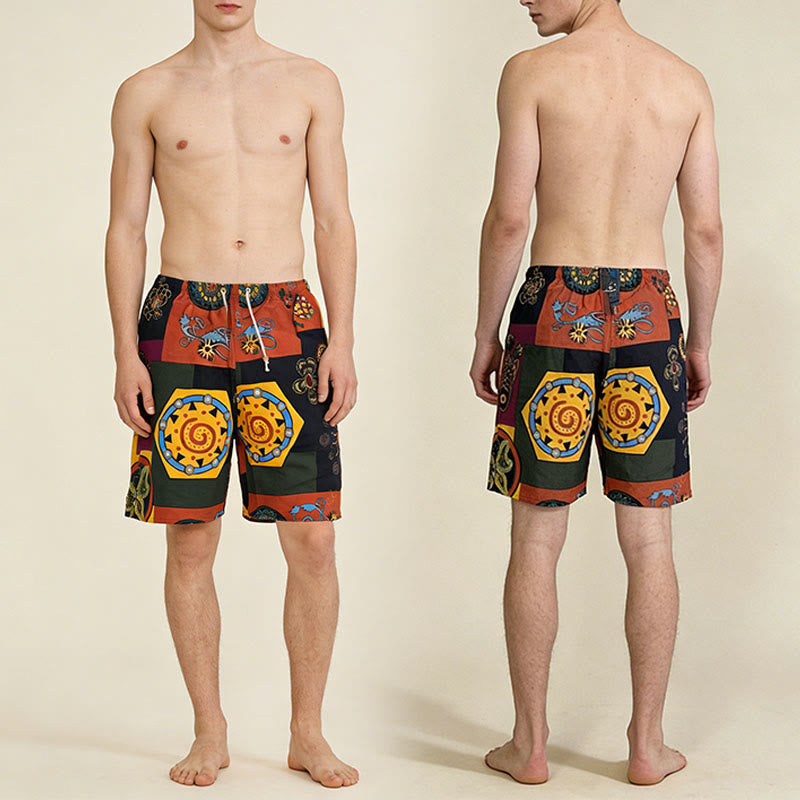 Olivenorma African Tribal Patchwork Geometric Mandala Print Drawstring Loose Fit Men's Short Pants - image 5