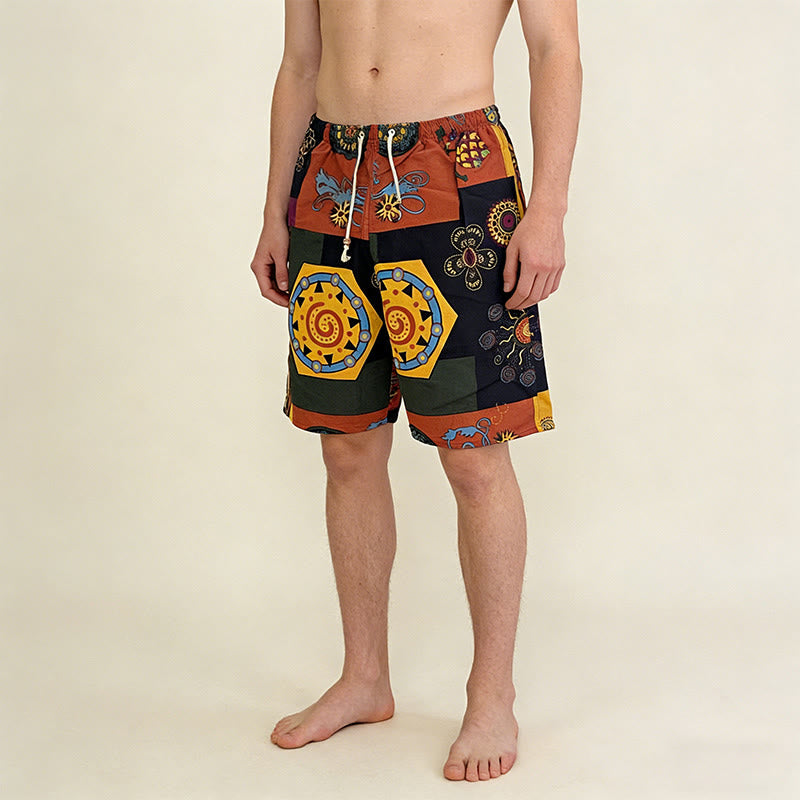 Olivenorma African Tribal Patchwork Geometric Mandala Print Drawstring Loose Fit Men's Short Pants - image 2