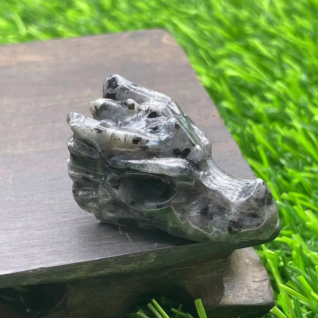 Olivenorma 1.5Inch Crystal Dragon Skull Statue Gemstone Decoration - Black Flash Stone - image 32
