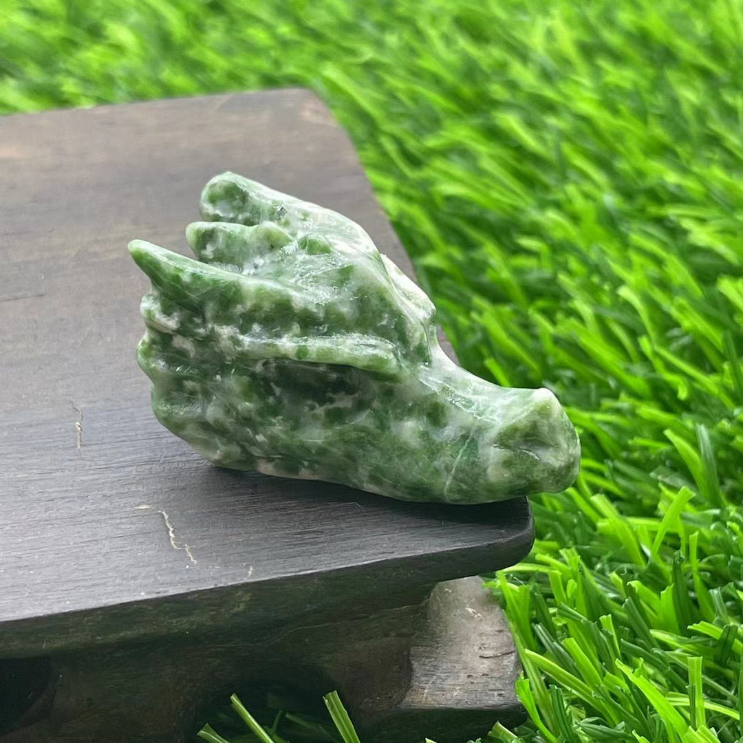 Olivenorma 1.5Inch Crystal Dragon Skull Statue Gemstone Decoration - Green-Dotted Jade - image 39