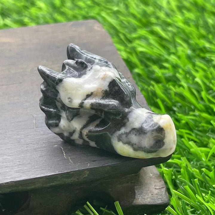 Olivenorma 1.5Inch Crystal Dragon Skull Statue Gemstone Decoration - Zebra Stone - image 34
