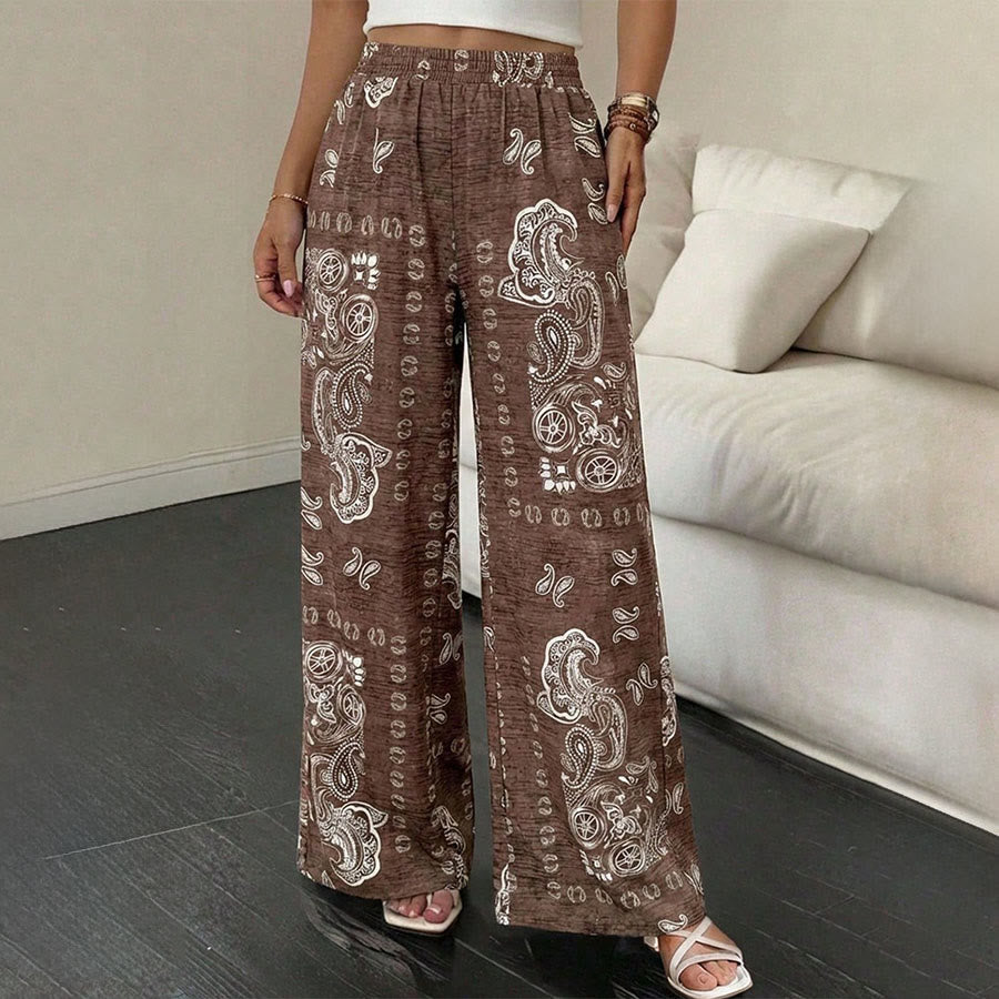 Olivenorma Retro Paisley Bandana Print Elastic High Waist Wide Leg Women's Pants - image 2