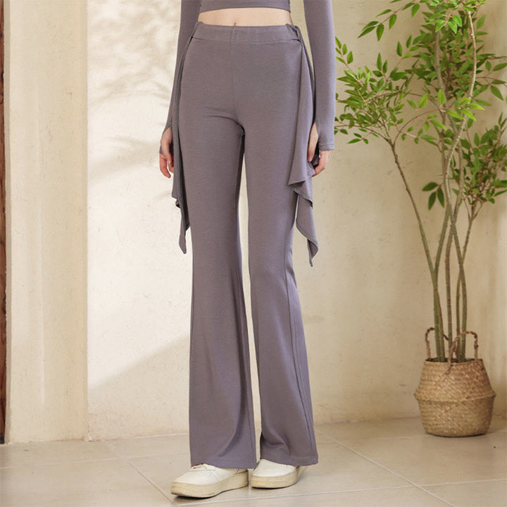 Olivenorma Knotted Waist Asymmetrical Wrap Design High Rise Flared Women's Yoga Pants - Gray - XL - image 8