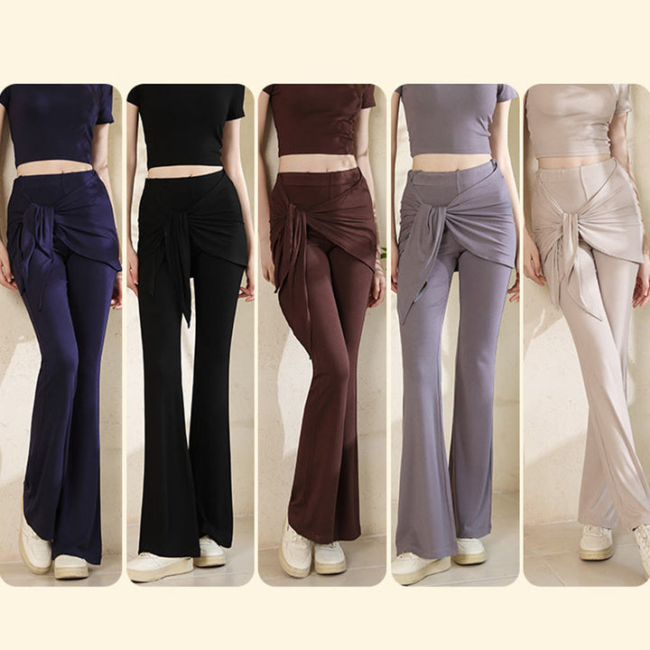 Olivenorma Knotted Waist Asymmetrical Wrap Design High Rise Flared Women's Yoga Pants - image 12