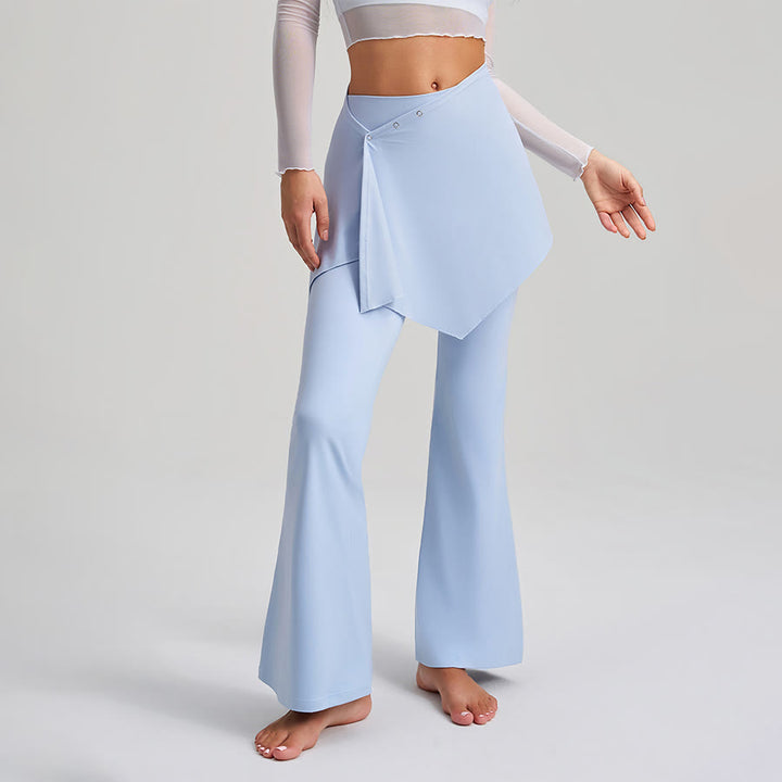 Olivenorma Asymmetrical Skirt Overlay Button Detail High Waist Bootcut Women's Yoga Pants - Windmill Blue - XXL - image 1