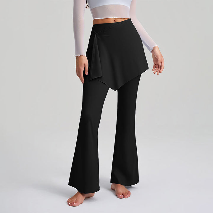 Olivenorma Asymmetrical Skirt Overlay Button Detail High Waist Bootcut Women's Yoga Pants - Fashion Black - XXL - image 9