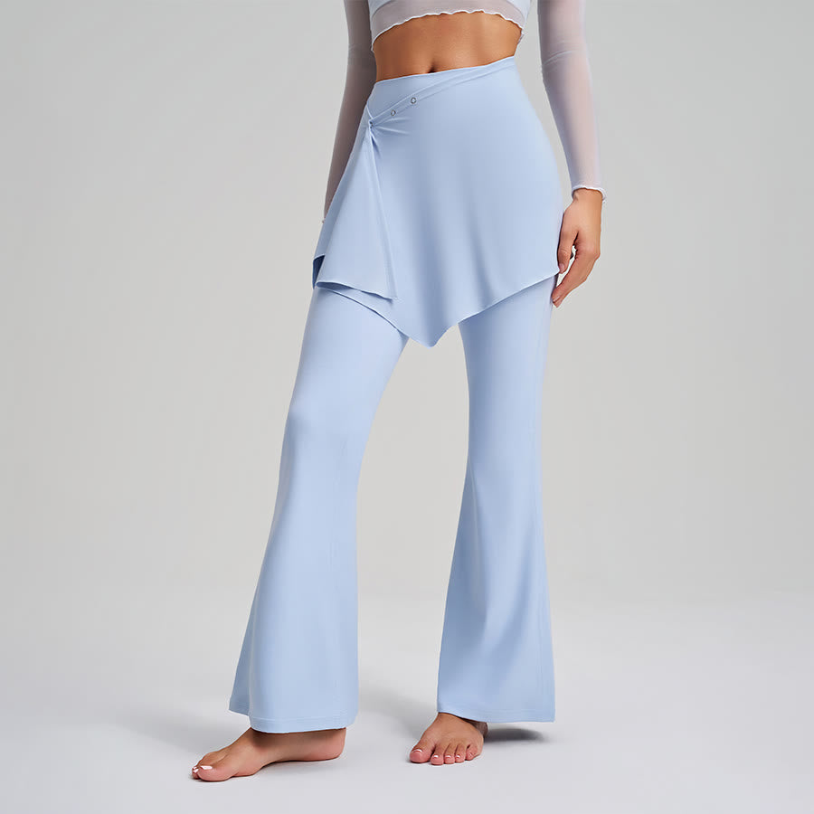 Olivenorma Asymmetrical Skirt Overlay Button Detail High Waist Bootcut Women's Yoga Pants - image 2