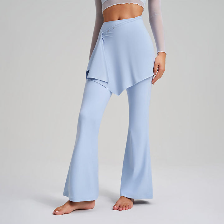 Olivenorma Asymmetrical Skirt Overlay Button Detail High Waist Bootcut Women's Yoga Pants - image 2