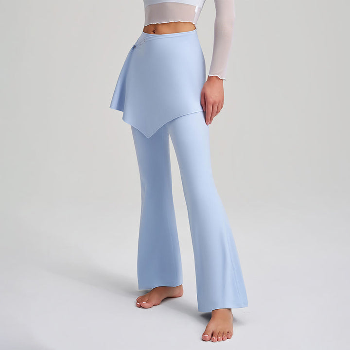 Olivenorma Asymmetrical Skirt Overlay Button Detail High Waist Bootcut Women's Yoga Pants - image 3