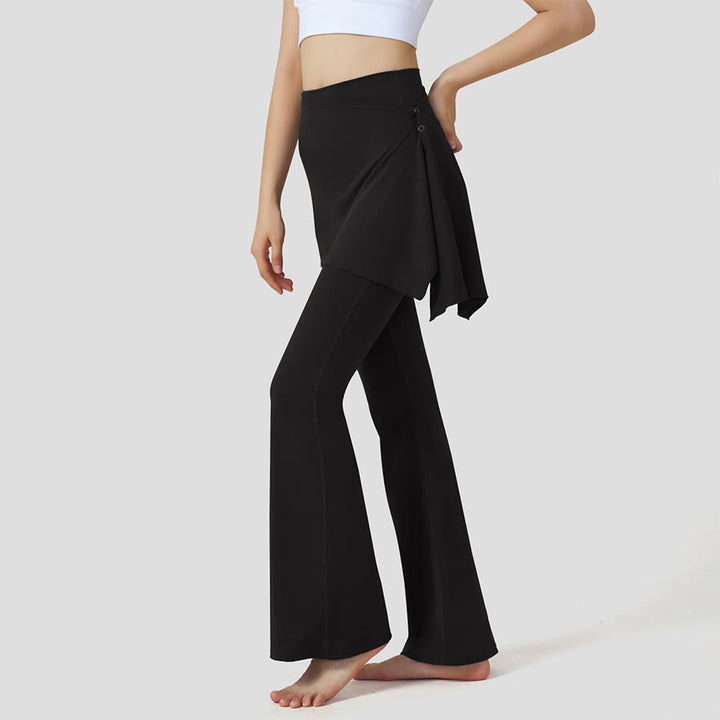 Olivenorma Layered Skirt-Overlay Design High Waist Flared Women's Yoga Pants - Black - XL - image 7