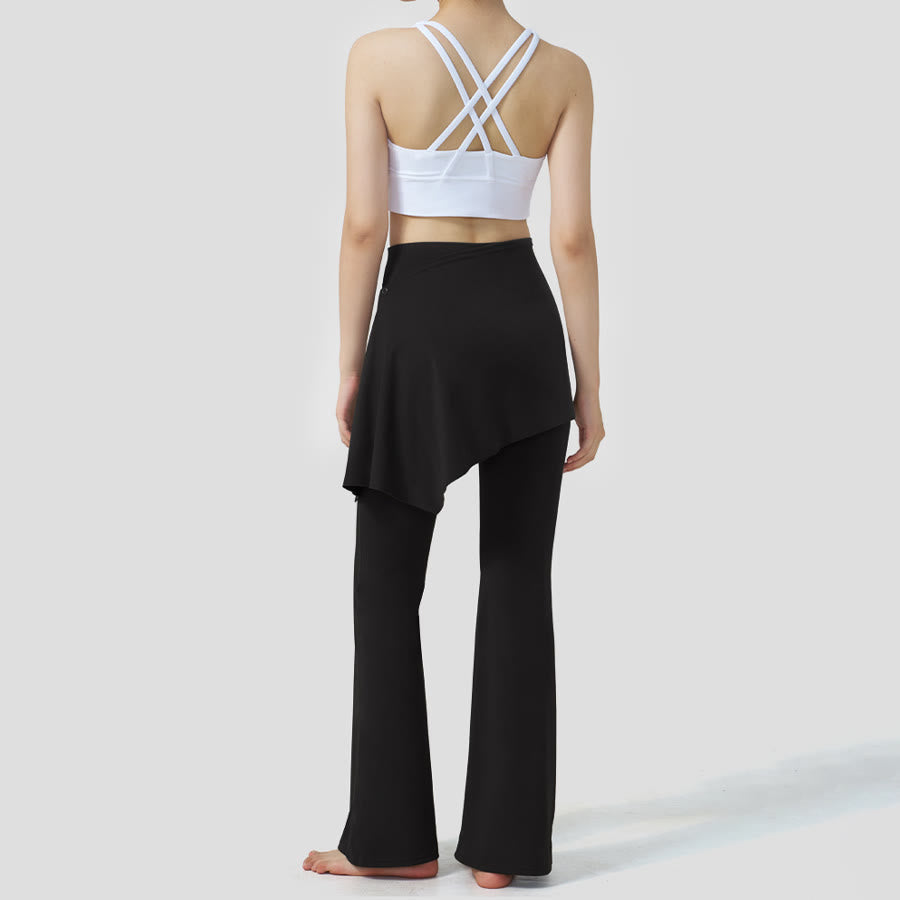 Olivenorma Layered Skirt-Overlay Design High Waist Flared Women's Yoga Pants - image 8