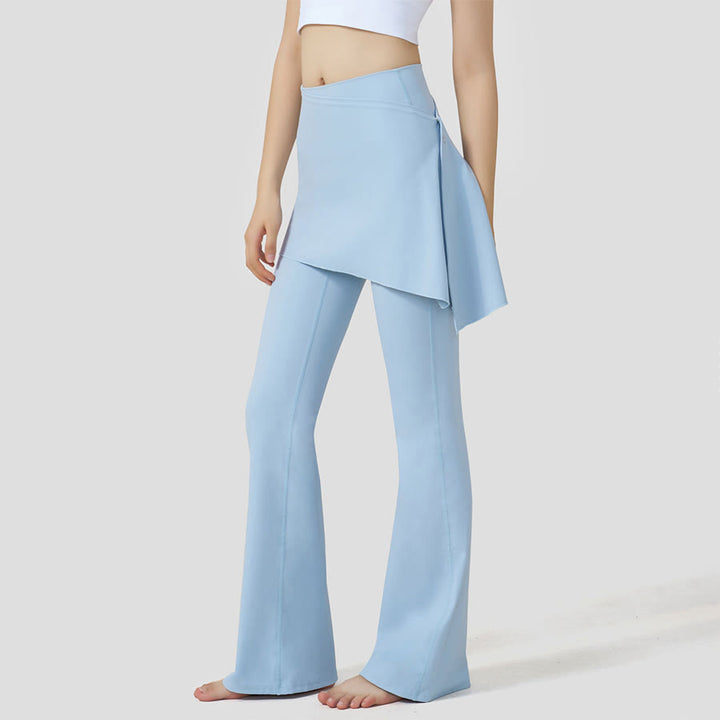 Olivenorma Layered Skirt-Overlay Design High Waist Flared Women's Yoga Pants - Blue - XL - image 10