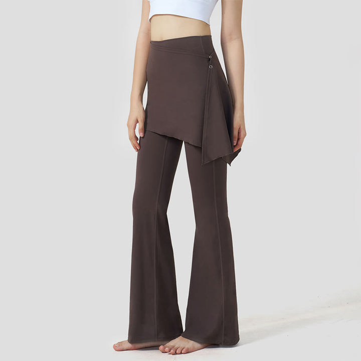 Olivenorma Layered Skirt-Overlay Design High Waist Flared Women's Yoga Pants - Brown - XL - image 0