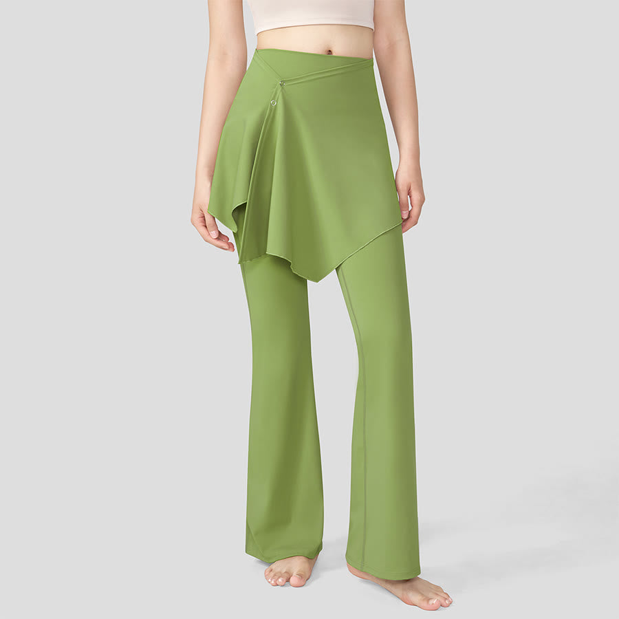 Olivenorma Layered Skirt-Overlay Design High Waist Flared Women's Yoga Pants - Green - XL - image 15