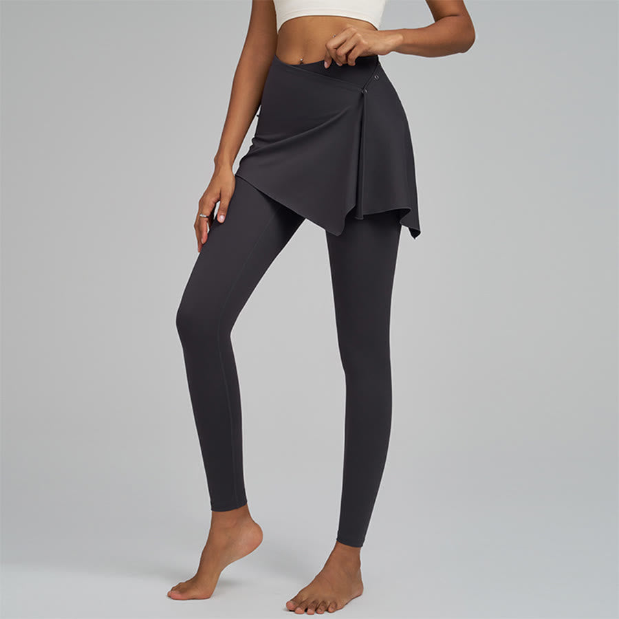 Olivenorma Wrap Skirt Detail High Waist Full-Length Women's Yoga Pants - Rock Gray - XXL - image 11