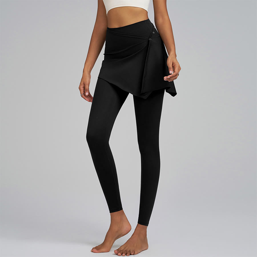 Olivenorma Wrap Skirt Detail High Waist Full-Length Women's Yoga Pants - Fashion Black - XXL - image 4