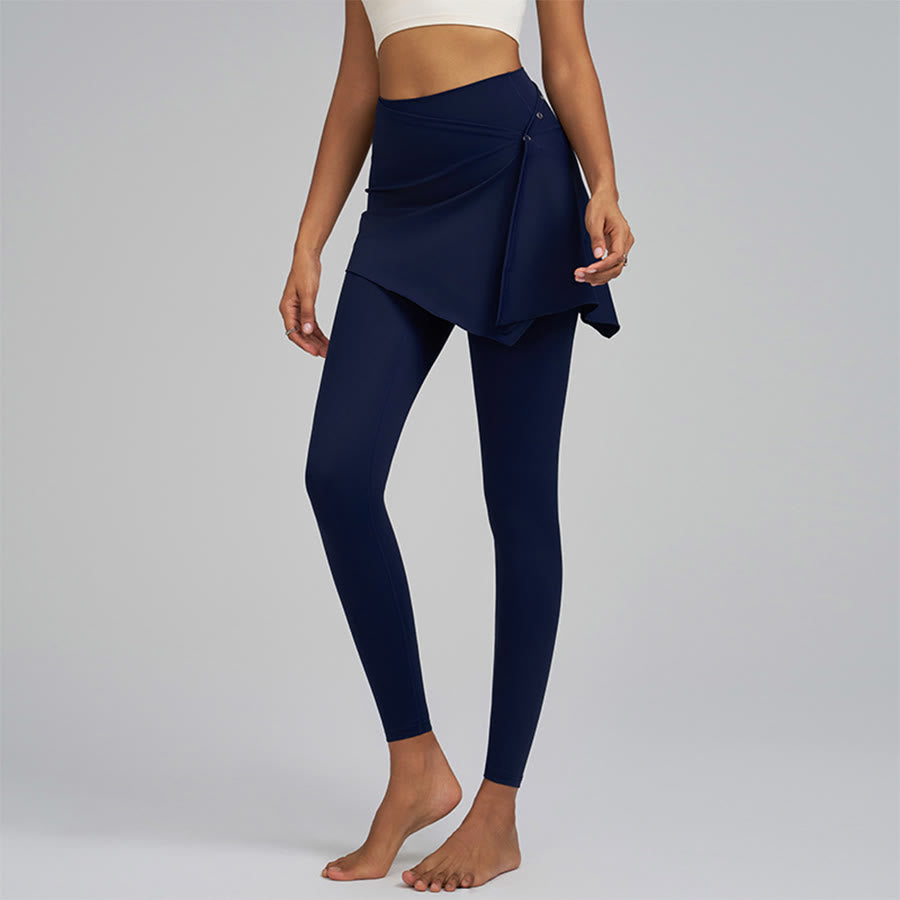 Olivenorma Wrap Skirt Detail High Waist Full-Length Women's Yoga Pants - Navy Blue - XXL - image 9