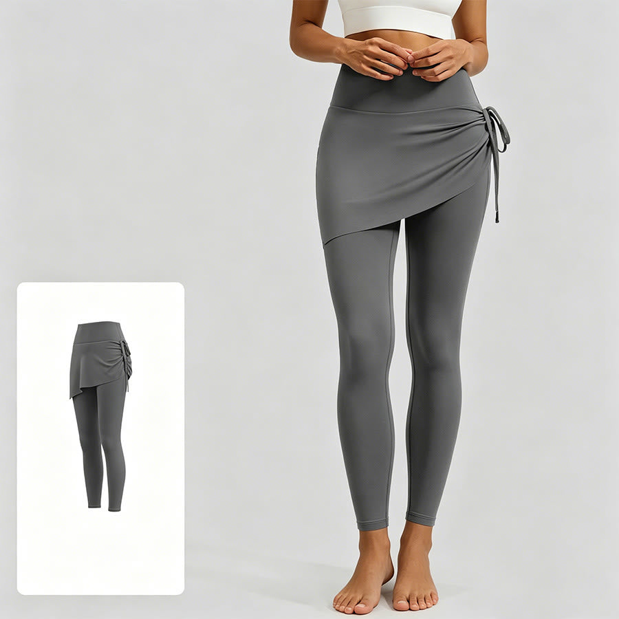 Olivenorma High Waist Wrap Skirt Overlay Drawstring Tie Women's Yoga Pants - Sea Rock Gray - XXL - image 8