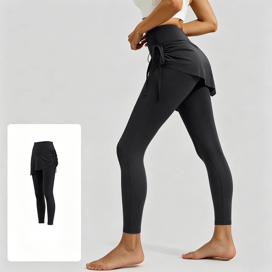 Olivenorma High Waist Wrap Skirt Overlay Drawstring Tie Women's Yoga Pants - Gunmetal Gray - XXL - image 10