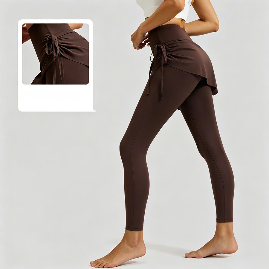 Olivenorma High Waist Wrap Skirt Overlay Drawstring Tie Women's Yoga Pants - image 2
